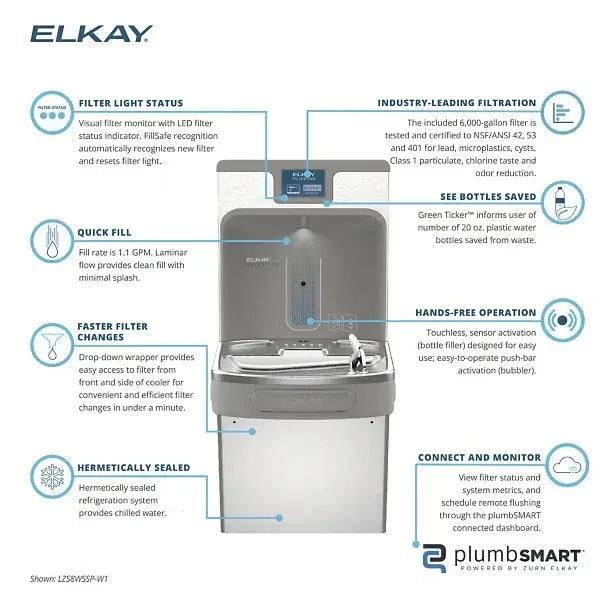 Elkay LZS8WSSP-W1 Connected Bottle Filler & Single ADA Cooler – Filtered, Refrigerated - The Fountain Direct