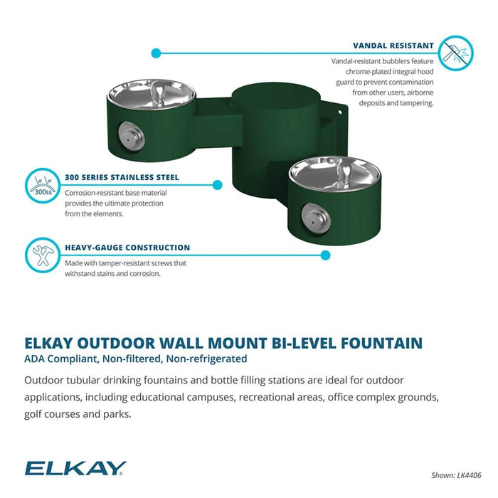Elkay LK4406EVG Wall-Mounted Bi-Level Outdoor Drinking Fountain
