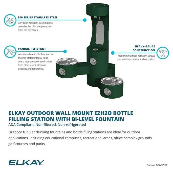 Elkay LK4409BFEVG ezH2O® Wall-Mounted Bottle Filling Station with Bi-Level Fountain - The Fountain Direct
