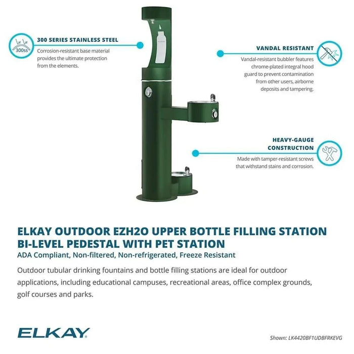Elkay LK4420BF1UDBEVG ezH2O® Bi-Level Pedestal Bottle Filling Station with Pet Fountain - The Fountain Direct