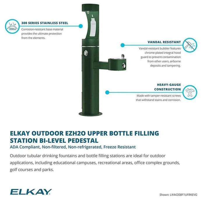 Elkay LK4420BF1UFRKEVG ezH2O® Bi-Level Pedestal Bottle Filling Station, Freeze-Resistant - The Fountain Direct