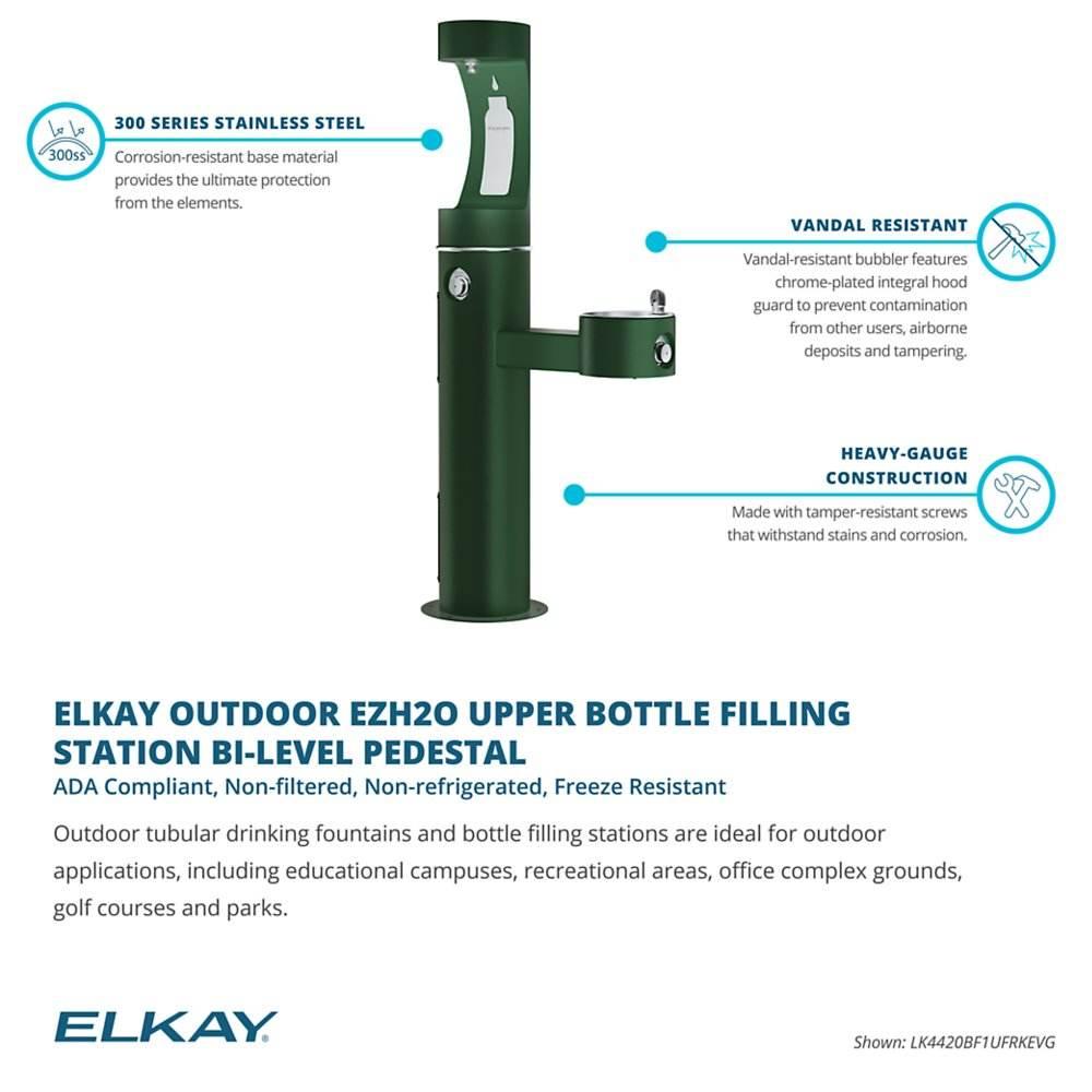 Elkay LK4420BF1UFRKEVG ezH2O® Bi-Level Pedestal Bottle Filling Station, Freeze-Resistant - The Fountain Direct 