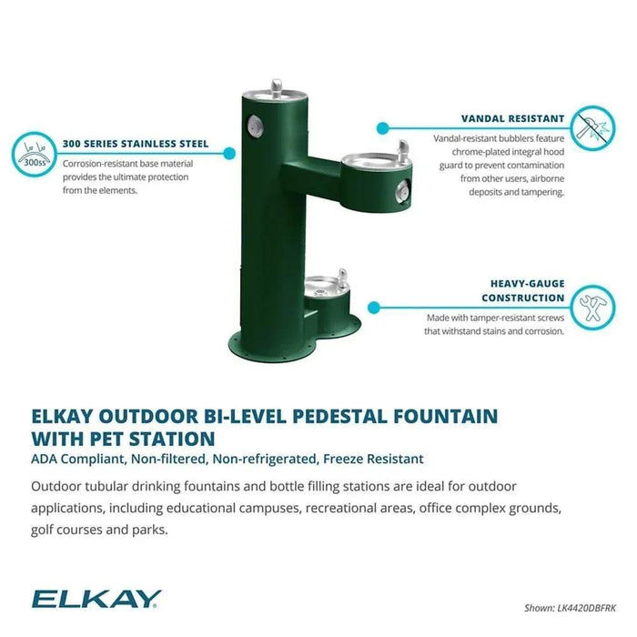 Elkay LK4420DBFRK Outdoor Bi-Level Drinking Fountain For Parks with Pet Station & ADA Compliant – Freeze-Resistant - The Fountain Direct