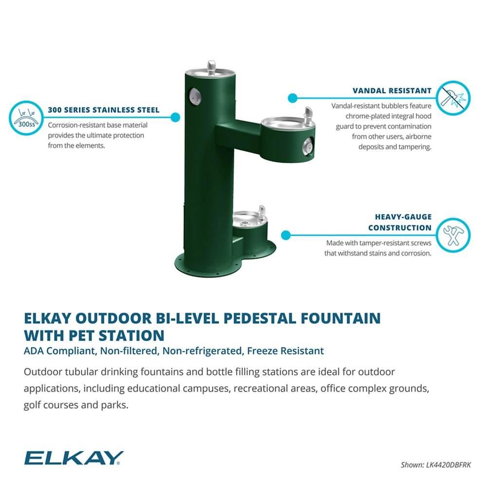 Elkay LK4420DBFRK Outdoor Bi-Level Drinking Fountain For Parks with Pet Station & ADA Compliant – Freeze-Resistant - The Fountain Direct 