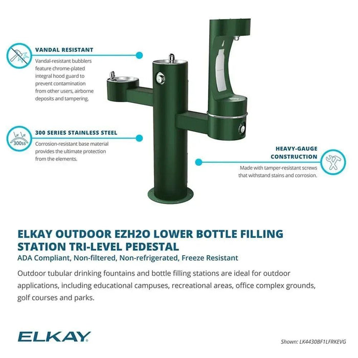 Elkay LK4430BF1LEVG ezH2O® Tri-Level Pedestal Bottle Filling Station, Vandal-Resistant - The Fountain Direct