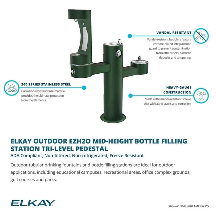 Elkay LK4430BF1MEVG ezH2O® Tri-Level Pedestal Bottle Filling Station, Heavy-Duty - ADA Compliant, - The Fountain Direct
