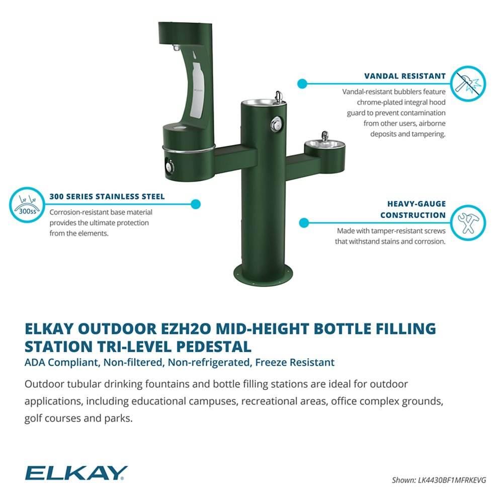 Elkay LK4430BF1MEVG ezH2O® Tri-Level Pedestal Bottle Filling Station, Heavy-Duty - ADA Compliant, - The Fountain Direct 