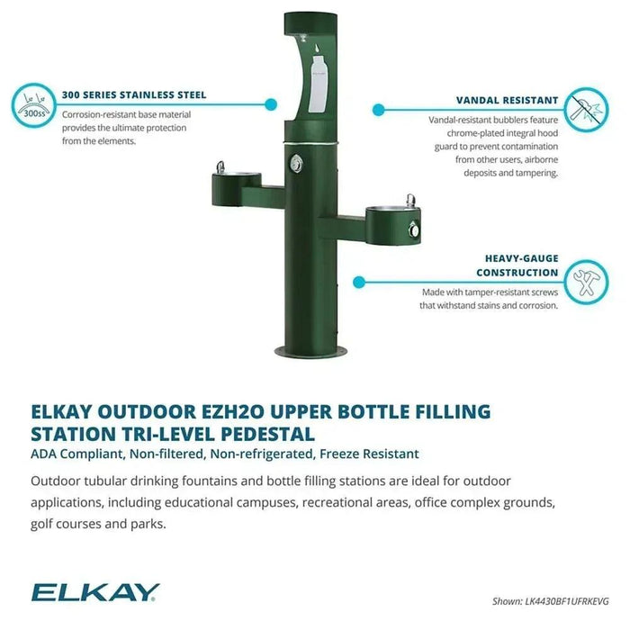 Elkay LK4430BF1UFRKEVG Outdoor Tri-Level Bottle Filling Station – Freeze-Resistant - The Fountain Direct