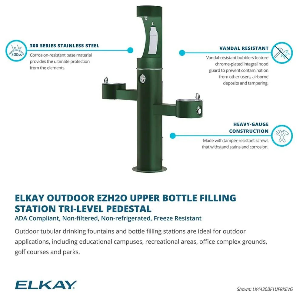 Elkay LK4430BF1UFRKEVG Outdoor Tri-Level Bottle Filling Station – Freeze-Resistant - The Fountain Direct 