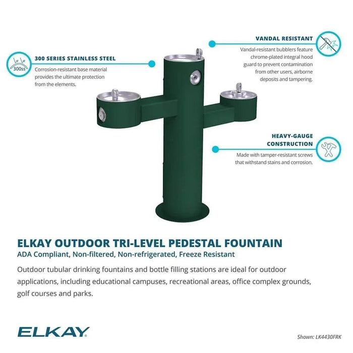 Elkay LK4430EVG Tri-Level Pedestal Drinking Fountain – Non-Filtered, Vandal-Resistant - The Fountain Direct