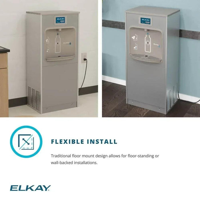 Elkay DSSBF8SP-W1 ezH2O® Enhanced Connected Floor Standing Bottle Filling Station with Filter,  Refrigerated - The Fountain Direct