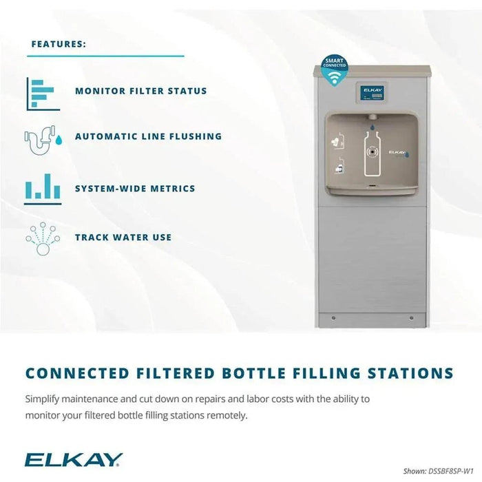 Elkay DSSBF8SP-W1 ezH2O® Enhanced Connected Floor Standing Bottle Filling Station with Filter,  Refrigerated - The Fountain Direct