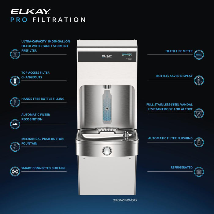 Elkay LVRC8WSPRO-FSR5 Pro Filtration™ Vandal-Resistant Bottle Filling Station & ADA Cooler – Refrigerated, Sediment Prefilter - The Fountain Direct