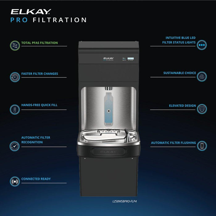 Elkay LZS8WSBPRO-FLP4 Pro Filtration™ Bottle Filling Station & ADA Cooler – Refrigerated, Filtered, Black Stainless, Total PFAS + Lead Filter - The Fountain Direct