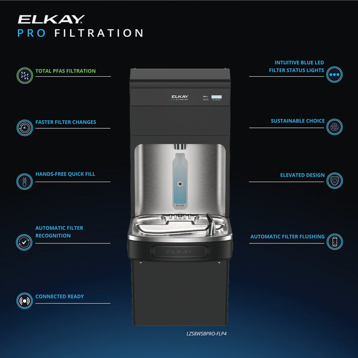 Elkay LZS8WSBPRO-FLP4 Pro Filtration™ Bottle Filling Station & ADA Cooler – Refrigerated, Filtered, Black Stainless, Total PFAS + Lead Filter