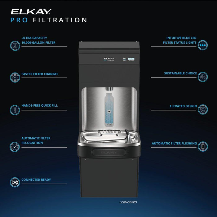 Elkay LZS8WSBPRO-UV Pro Filtration™ Bottle Filling Station & ADA Cooler – Refrigerated, Filtered, Black Stainless, UV Protection - The Fountain Direct