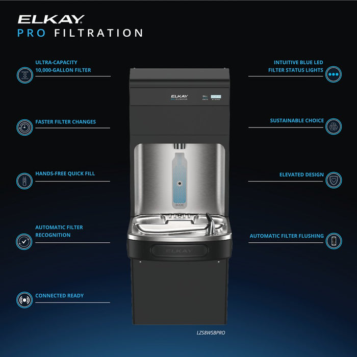 Elkay LZS8WSBPRO-UV Pro Filtration™ Bottle Filling Station & ADA Cooler – Refrigerated, Filtered, Black Stainless, UV Protection