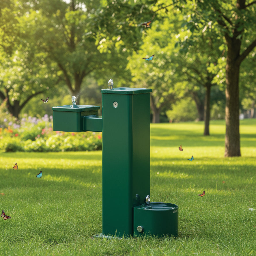 Haws 3500D ADA Outdoor Stainless Steel Pedestal Fountain with Pet Fountain - The Fountain Direct 