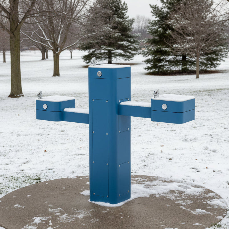 Haws 3603F Outdoor ADA Filtered Vandal-Resistant Pedestal Fountain, Triple Station - The Fountain Direct 