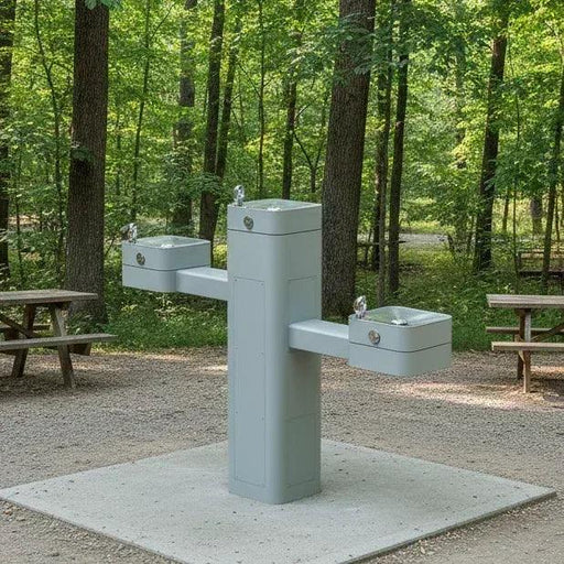 Haws 3603 Outdoor ADA Filtered Vandal-Resistant Pedestal Fountain, Triple Station - The Fountain Direct