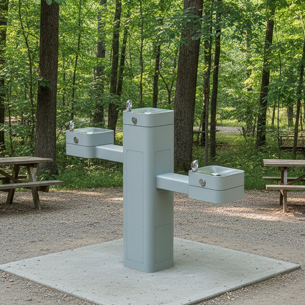 Haws 3603F Outdoor ADA Filtered Vandal-Resistant Pedestal Fountain, Triple Station - The Fountain Direct 