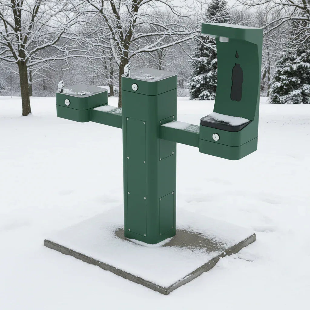 Haws 3612FRBFA ADA Outdoor Stainless Steel Bottle Filler and Dual Fountain - Freeze Resistant - The Fountain Direct 