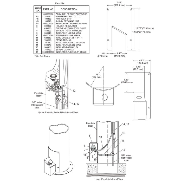 Elkay 4481FP rough-in dimensions