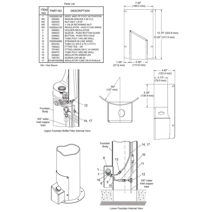 Elkay 4481FP rough-in dimensions