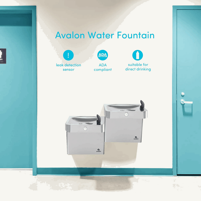 Avalon A51-OFNC ADA Wall-Mounted Stainless Steel Drinking Fountain with Built-In Drain – Front Push Button - The Fountain Direct