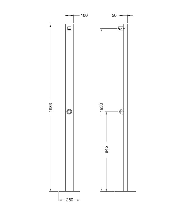 Rainware Beach Slim 5000 Entry Commercial Outdoor Shower – Time-Flow, 316 Marine Stainless