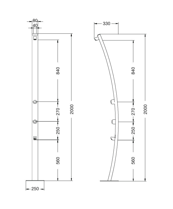 Rainware Beach Aquiline 5007 Commercial Outdoor Shower with Timed Foot Wash – 80x40mm Column