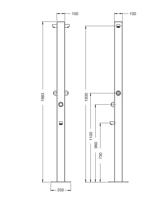 Rainware Beach Duet 5025 Two-Person Commercial Shower with Foot Wash – Time-Flow, 316 Stainless