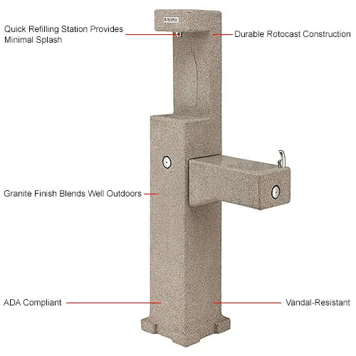 Global Industrial™ Outdoor Drinking Fountain with Bottle Filling Station – Rotocast Granite, Vandal-Resistant and ADA Compliant, Unfiltered – 603601