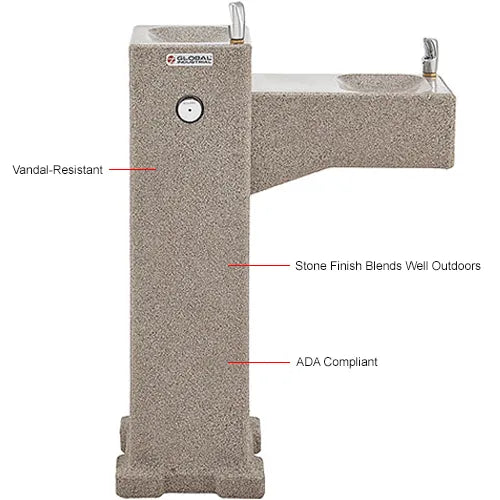 Global Industrial™ Outdoor Bi-Level Drinking Fountain with Filter – Durable Rotocast Granite, Vandal-Resistant, ADA Compliant – 603604F