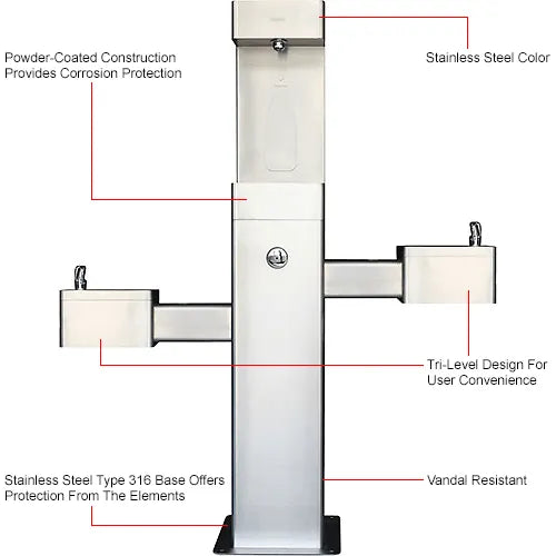 Global Industrial™ Outdoor Bottle Filling Station & Bi-Level Drinking Fountain with Advanced Filtration – 3,600-Gallon PFAS & Microplastic Filter, Stainless Steel, ADA Compliant – 761220F