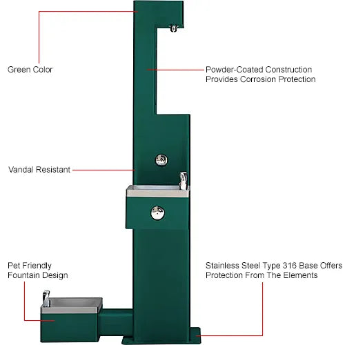 Global Industrial Outdoor Bi-Level Fountain & Bottle Filler with Pet Station – 316 Stainless, ADA, Vandal-Resistant, Filter – 761221GNF