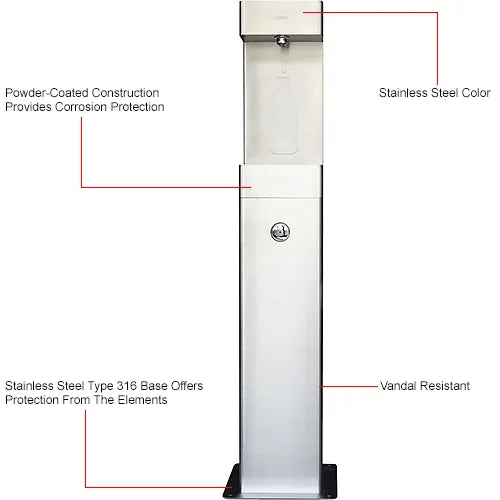 Global Industrial™ Outdoor Pedestal Bottle Filling Station with Filter – 316 Stainless Steel, Corrosion-Resistant, Vandal-Resistant, ADA Compliant, 3,600-Gallon PFAS Filtration – 761222F
