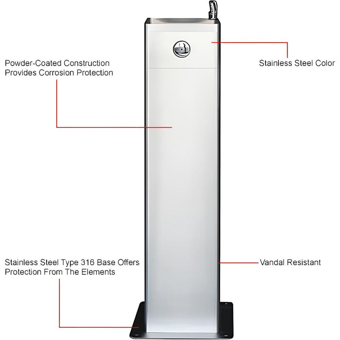 Global Industrial™ Outdoor Pedestal Drinking Fountain – 316 Stainless Steel, Corrosion-Resistant, Vandal-Resistant, ADA Compliant, Unfiltered – 761223