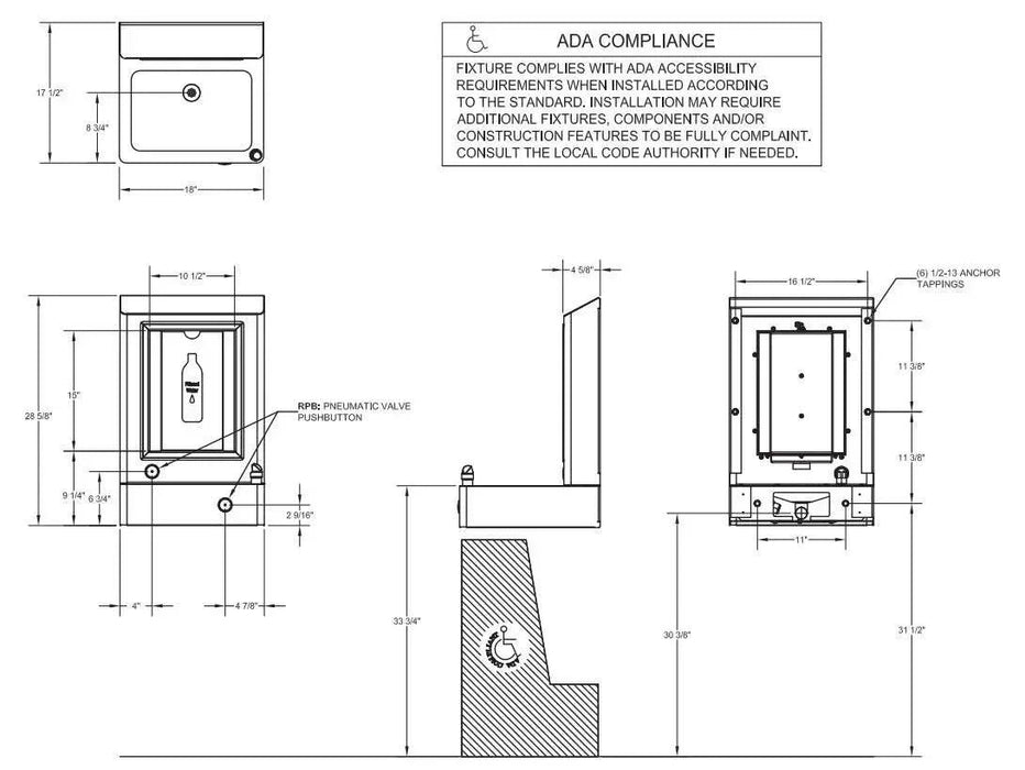 Willoughby WOBFDF Stainless Steel  Rear-Mounted Outdoor Bottle Filler with Drinking Fountain For Parks - The Fountain Direct