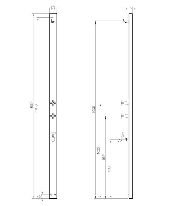 Rainware Aussie Wall 2400 Hot & Cold Wall-Mounted Exterior Shower with Foot Rinse