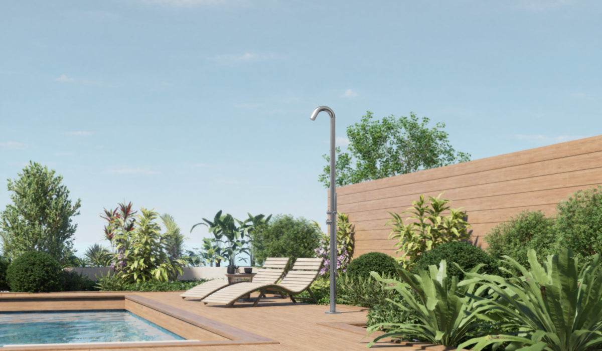 Rainware Maroubra 9001 Streamlined Outdoor Shower with Overhead Rose & Handheld – Hot & Cold Mixer