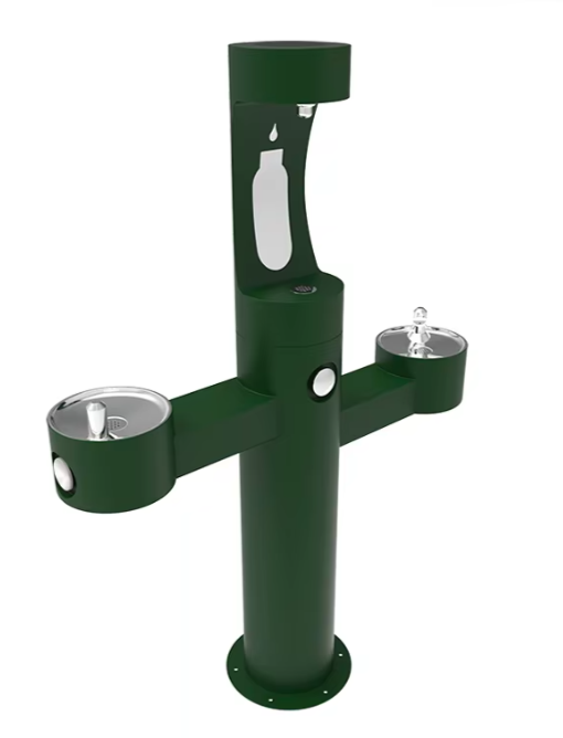 Bi-Level Outdoor Bottle Filling Station with Pedestal Design, Non-Filtered and Non-Refrigerated, Evergreen Finish