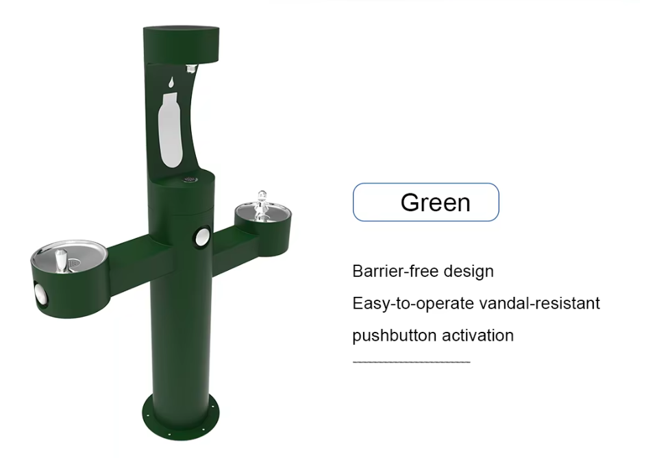 Bi-Level Outdoor Bottle Filling Station with Pedestal Design, Non-Filtered and Non-Refrigerated, Evergreen Finish