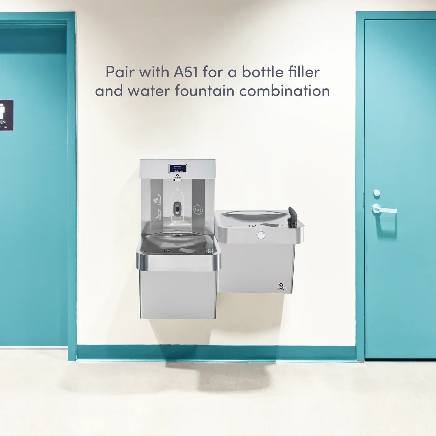 Avalon A51-OFNC ADA Wall-Mounted Stainless Steel Drinking Fountain with Built-In Drain – Front Push Button - The Fountain Direct