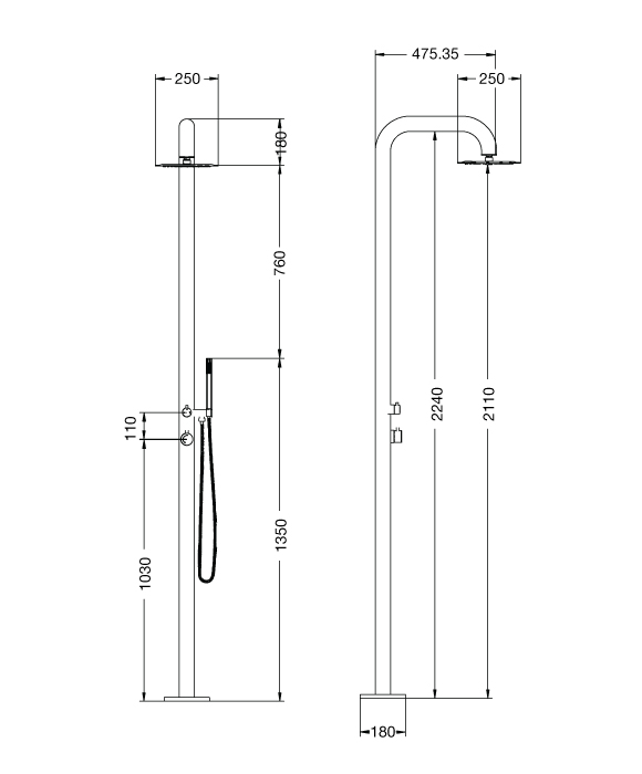 Rainware Bronte 9008 Rainfall Outdoor Shower Column with Hand Shower – Hot & Cold, 3 Finishes