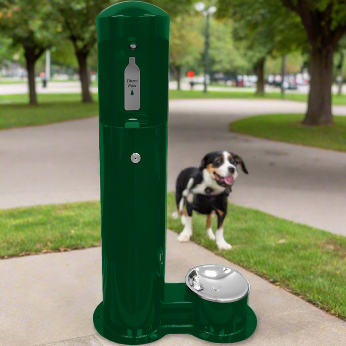 Willoughby CWBF-2-PET Outdoor Stainless Steel Water Bottle Filler For Parks with Pet Fountain – Vandal-Resistant – Made in USA