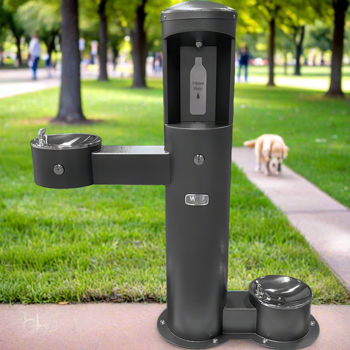 Willoughby CWBF-3FA-HC-PET Outdoor Stainless Steel Bottle Filler For Parks  with ADA and Pet Drinking Fountains – Front-Access Design