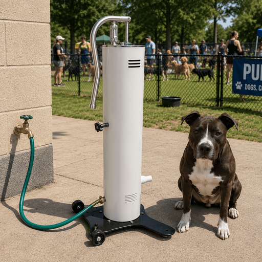 Cool Dog Mobile Pet Hydration Station with wash hose, portable garden-hose dog fountain