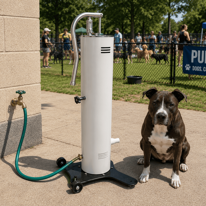 Cool Dog Mobile Pet Hydration Station with Wash Hose – Portable Garden Hose Dog Fountain