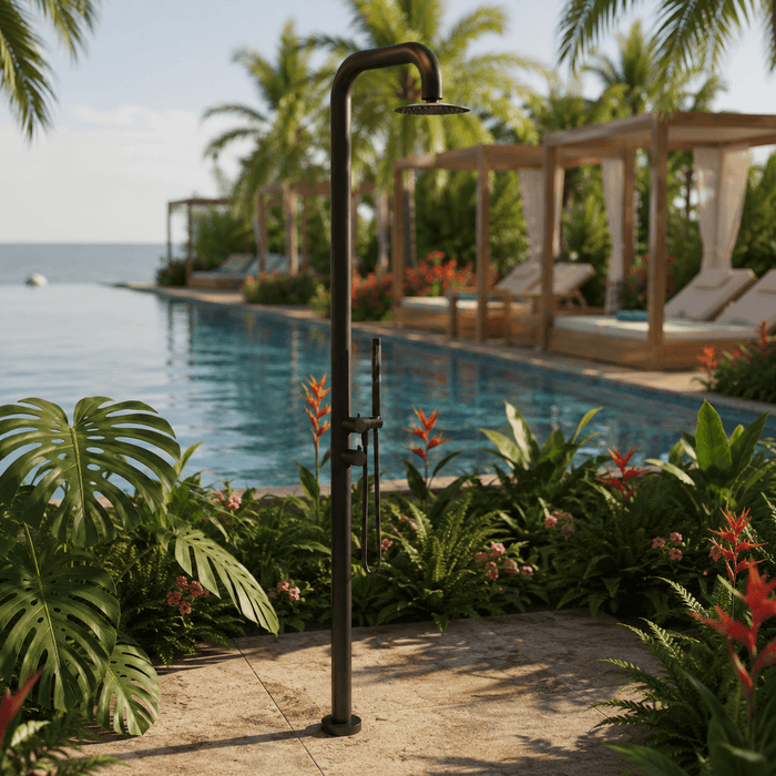 NW Showers Lamez Black 316L Marine Grade Stainless Steel Outdoor Pool Shower with Hand Shower - The Fountain Direct